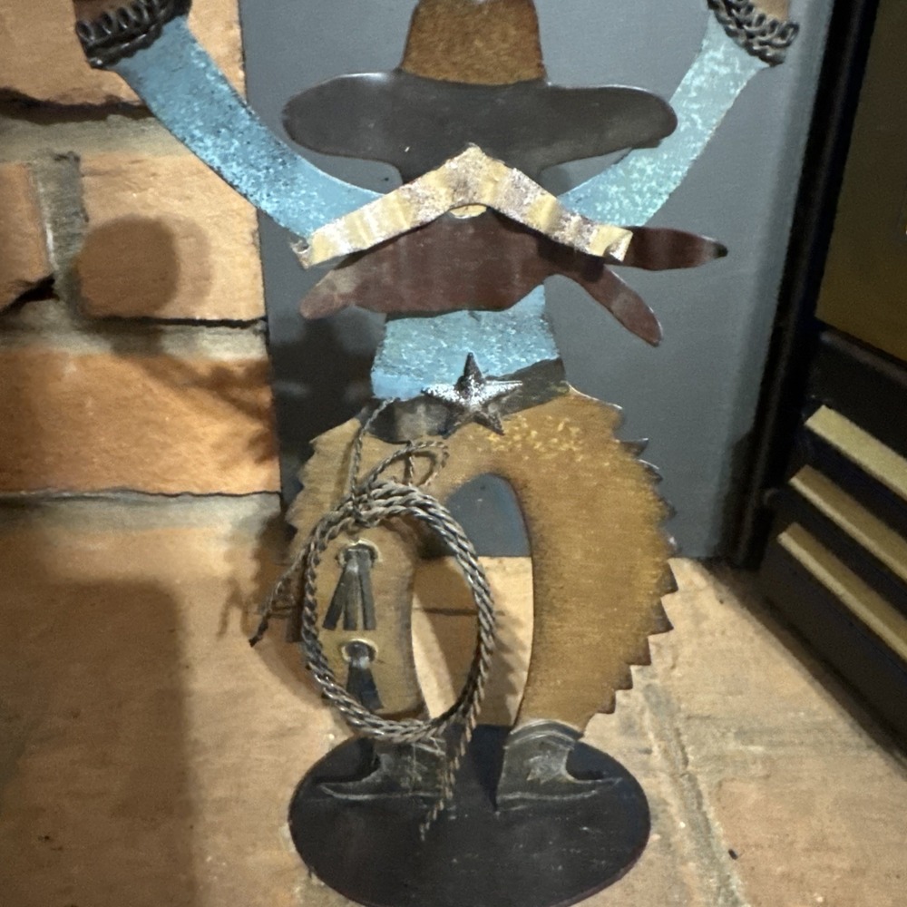 Vintage Cowboy Metal Art Tea Candle Holder 10x6.5 In Western - Picture 4 of 11